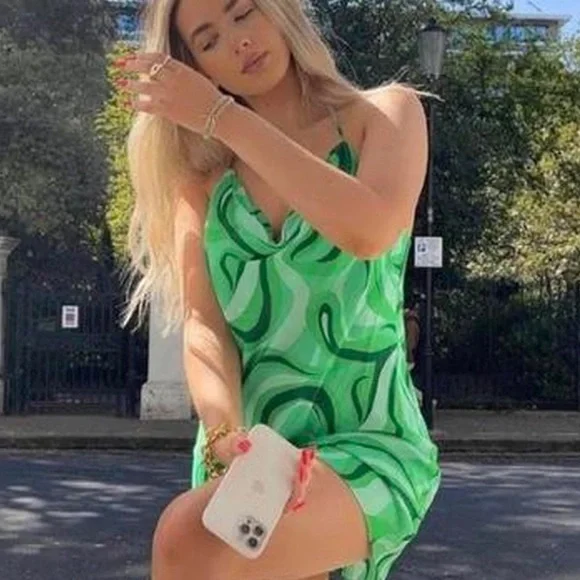 slim fit dress slacks Green Floral Print Drawstring Tunic Flowy Short Dress – Fashion By Maya main image 0